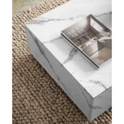Rootz Moderne sofabord - Marmorudseende - Dual Color - Rummelig bordplade - 120 cm x 60 cm x 28cm - Elegant design, anti -slip puder