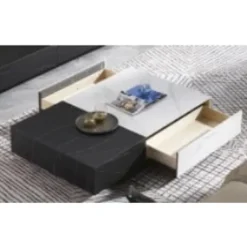 Rootz Moderne sofabord - Marmorudseende - Dual Color - Rummelig bordplade - 120 cm x 60 cm x 28cm - Elegant design, anti -slip puder