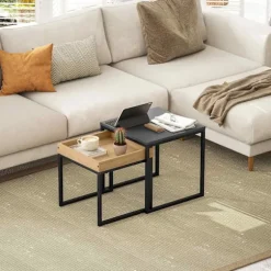 Rootz Moderne sofabordsæt - sofaborde - sideborde - holdbart MDF -stål - 45x45x45cm & 40x40x40cm