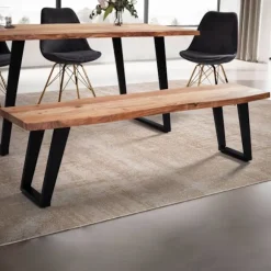 Rootz moderne spisestuebænk - træbænk - live kantbænk - akacietræ - U-formede metalben - 140 cm x 40 cm x 45,5 cm