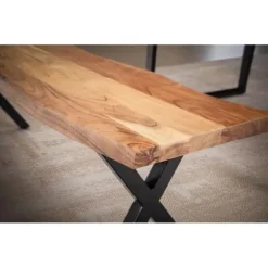 Rootz moderne spisestuebænk - sæde i massivt træ - design af trækant - metal x ben - håndlavet - 160 cm x 40 cm x 45,5 cm - gyldenbrun