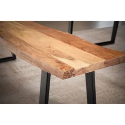 Rootz moderne spisestuebænk - massiv træbænk - udtryksfulde trækanter - akacietræ - trapezformede metalben - 140 cm x 40 cm x 45,5 cm