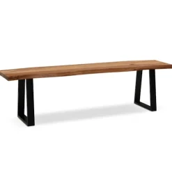 Rootz moderne spisestuebænk - massiv træbænk - udtryksfulde trækanter - akacietræ - trapezformede metalben - 140 cm x 40 cm x 45,5 cm