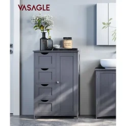 Rootz Mørkegrå Badeværelsesskab - Opbevaringsorganisering - MDF-møbler - Rummelige skuffer - Justerbar hylde - 30cm x 55cm x 82cm
