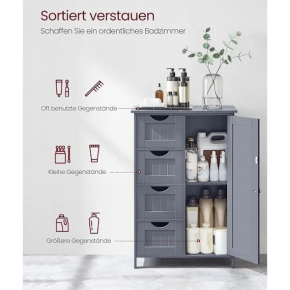 Rootz Mørkegrå Badeværelsesskab - Opbevaringsorganisering - MDF-møbler - Rummelige skuffer - Justerbar hylde - 30cm x 55cm x 82cm