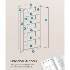 Rootz Multi -Purpose Storage Cabinet - Organizer - Shelving Unit - Høj belastningskapacitet - 40 cm x 60 cm x 180 cm