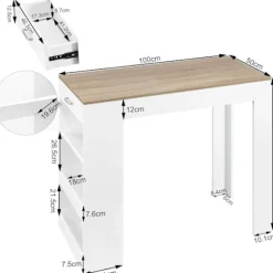 Rootz multifunktionelt barbord - Opbevaringsbord - Spisebord - Rigelig opbevaring, holdbar konstruktion, nem montering - Træmateriale - 100 cm x 100 c | Fyndiq
