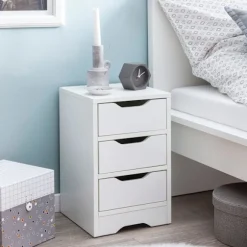 Rootz natkonsol 31x49x31 cm hvid mat med 3 skuffer - Hvidt sengebord med opbevaringsplads - Natbord Simple Modern - Natbord Klein - Natbord soveværels | Fyndiq