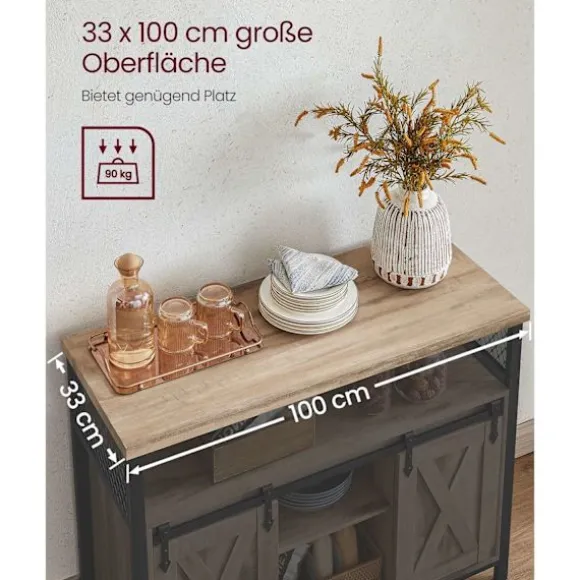 Rootz Natural Black Skænk - Spånplade Stål - Opbevaringsskab - Justerbare hylder - Anti-Tip Device - 33cm x 100cm x 80cm