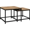 Rootz Nesting Bord - Sæt med 2 sideborde - Industrielt design - Sort stålstel - Bordplade i trælook - Spånplade - Naturligt træ - 60cm x 60cm x 45cm | Fyndiq
