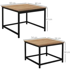 Rootz Nesting Bord - Sæt med 2 sideborde - Industrielt design - Sort stålstel - Bordplade i trælook - Spånplade - Naturligt træ - 60cm x 60cm x 45cm | Fyndiq