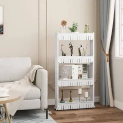 Rootz Nichevogn - Hvid køkkenvogn - Slankt design - 4-lags reoler - Høje kanter - Nem montering - Kompakt - Aftagelige hjul