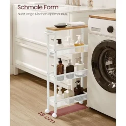 Rootz Oak White Trolleyvogn - Opbevaringsvogn - Rullevogn - Spånplade og stål - Letvægts - Nem montering - Pladsbesparende - 13 cm x 45,4 cm x 77 cm | Fyndiq
