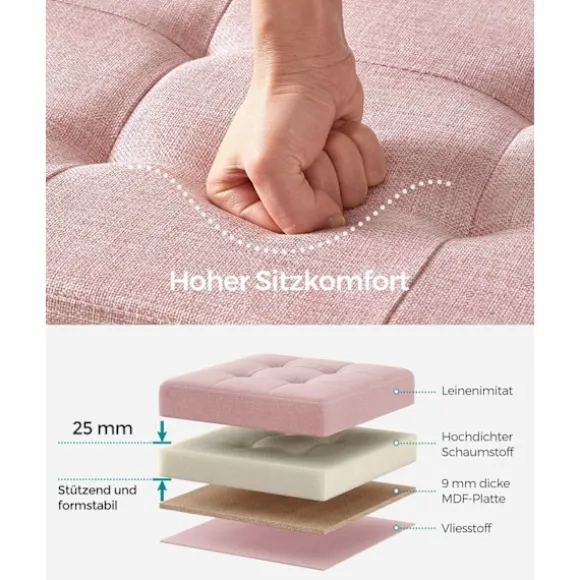 Rootz opbevaring osmannisk bænk - Pink fodskammel - Polstret sædekasse - Medium Density Fiberboard - 38cm x 76cm x 38cm - 25D skum