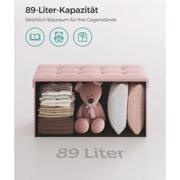 Rootz opbevaring osmannisk bænk - Pink fodskammel - Polstret sædekasse - Medium Density Fiberboard - 38cm x 76cm x 38cm - 25D skum