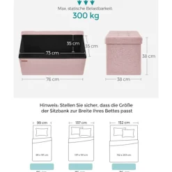 Rootz opbevaring osmannisk bænk - Pink fodskammel - Polstret sædekasse - Medium Density Fiberboard - 38cm x 76cm x 38cm - 25D skum