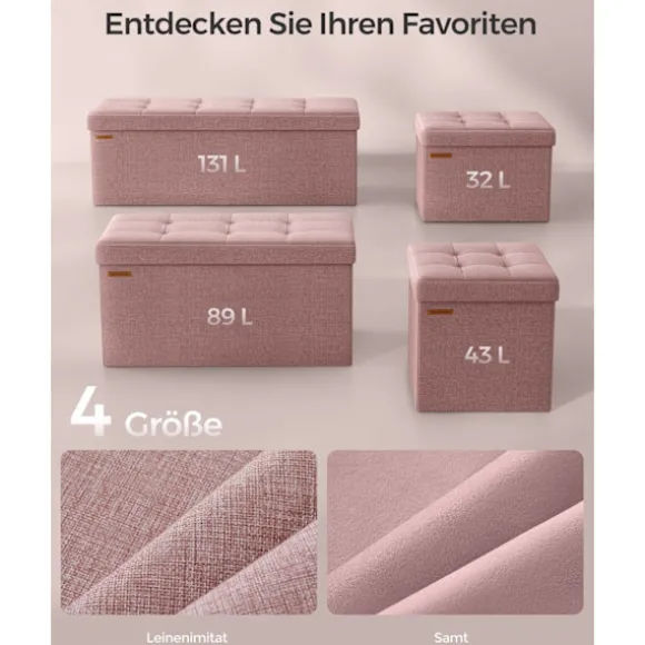Rootz opbevaring osmannisk bænk - Pink fodskammel - Polstret sædekasse - Medium Density Fiberboard - 38cm x 76cm x 38cm - 25D skum