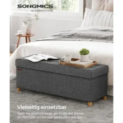 Rootz opbevaring osmannisk bænk - Mørkegrå osmannisk - Polstret bænk - Imiteret linned - Skumpolstring - MDF-ramme - 38 cm x 110 cm x 40 cm - 112 lite | Fyndiq