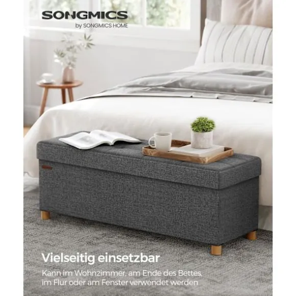Rootz opbevaring osmannisk bænk - Mørkegrå osmannisk - Polstret bænk - Imiteret linned - Skumpolstring - MDF-ramme - 38 cm x 110 cm x 40 cm - 112 lite | Fyndiq