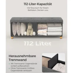 Rootz opbevaring osmannisk bænk - Mørkegrå osmannisk - Polstret bænk - Imiteret linned - Skumpolstring - MDF-ramme - 38 cm x 110 cm x 40 cm - 112 lite | Fyndiq