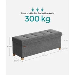 Rootz opbevaring osmannisk bænk - Mørkegrå osmannisk - Polstret bænk - Imiteret linned - Skumpolstring - MDF-ramme - 38 cm x 110 cm x 40 cm - 112 lite | Fyndiq