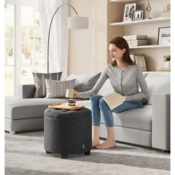 Rootz Opbevaring Ottoman - Fodstøttesæde - Pladsbesparende skammel - MDF-ramme - Linnedbetræk - 45 cm x 45 cm x 44,5 cm