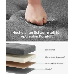 Rootz Opbevaringsbænk - Osmannisk - Sammenfoldelig Stol - Imiteret linned - Skum - MDF - 38 cm x 110 cm x 40 cm - 10 kg - 300 kg Kapacitet