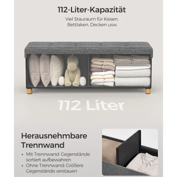 Rootz Opbevaringsbænk - Osmannisk - Sammenfoldelig Stol - Imiteret linned - Skum - MDF - 38 cm x 110 cm x 40 cm - 10 kg - 300 kg Kapacitet