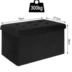 Rootz Opbevaringsbænk - Osmannisk - Siddekiste - Fløjlskammel - Møbelkoffert - Polstret æske - Sort - 76x37,5x38 cm