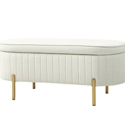 Rootz opbevaringsbænk med hængslet låg - polstret sæde - fløjlsstof - 19 gallons opbevaring - 108 cm x 43,5 cm