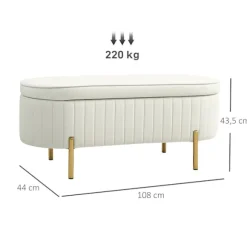 Rootz opbevaringsbænk med hængslet låg - polstret sæde - fløjlsstof - 19 gallons opbevaring - 108 cm x 43,5 cm