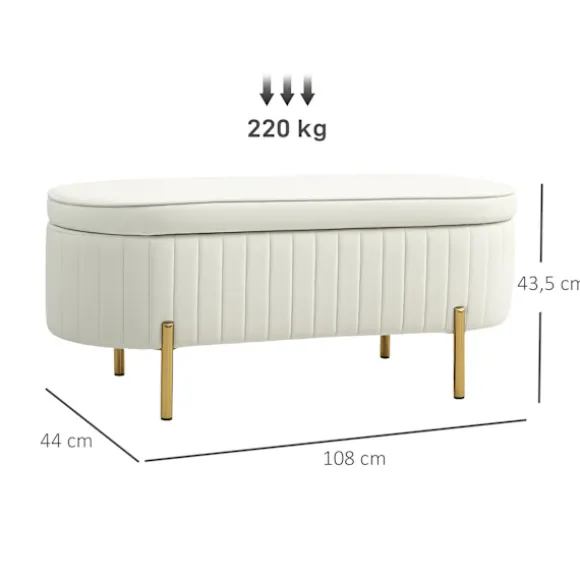 Rootz opbevaringsbænk med hængslet låg - polstret sæde - fløjlsstof - 19 gallons opbevaring - 108 cm x 43,5 cm