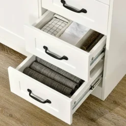 Rootz Opbevaringsskab - Skænk Kommode - Moderne Stil - 4 skuffer - 1 skab - Spånplade - Hvid - 105 Cm X 40 Cm X 76 Cm