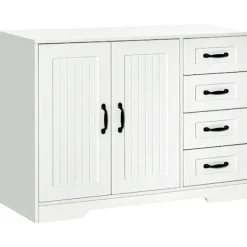 Rootz Opbevaringsskab - Skænk Kommode - Moderne Stil - 4 skuffer - 1 skab - Spånplade - Hvid - 105 Cm X 40 Cm X 76 Cm