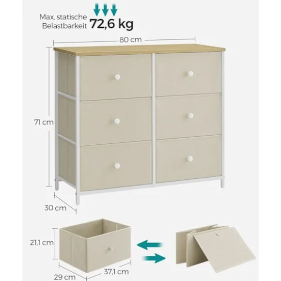 Rootz Opbevaringsskab - Skuffe Organizer - Spånplade Stålstof - Camel Yellow Creme White - 30cm x 80cm x 71cm - Letvægts - Rummelig - Nem montering