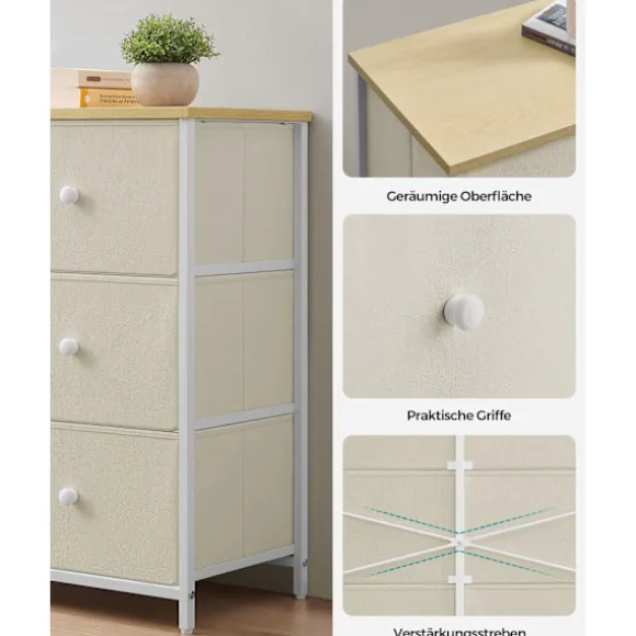 Rootz Opbevaringsskab - Skuffe Organizer - Spånplade Stålstof - Camel Yellow Creme White - 30cm x 80cm x 71cm - Letvægts - Rummelig - Nem montering
