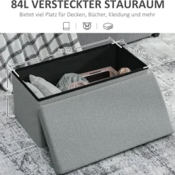 Rootz Opbevaringsskammel - Polstret bænk - Fodstøtte - 84L Opbevaring - 76 cm x 38 cm - Grå