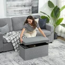 Rootz Opbevaringsskammel - Polstret bænk - Fodstøtte - 84L Opbevaring - 76 cm x 38 cm - Grå