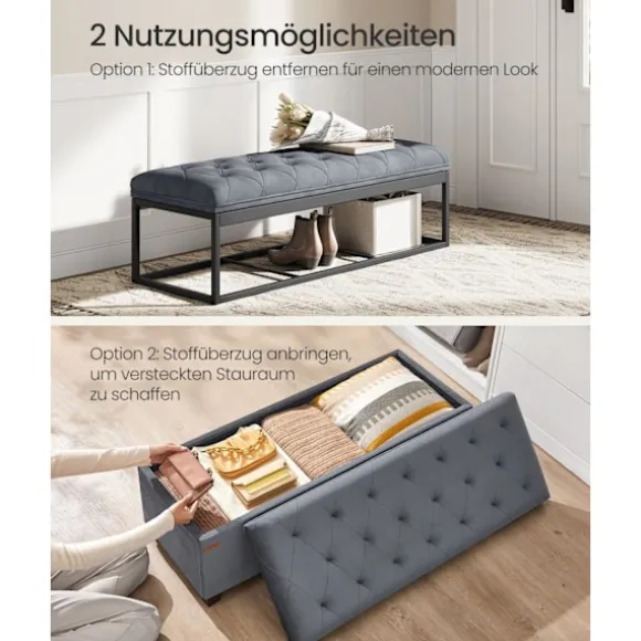 Rootz Opbevaringsskammel - Osmannisk bænk - Fløjlsbetræk - MDF-konstruktion - 40 cm x 110 cm x 40 cm - Skifergrå