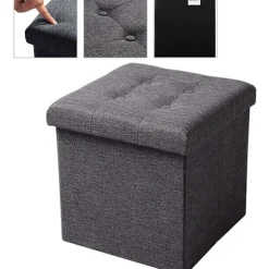 Rootz Opbevaringsskammel - Foldebænk - Ottoman - MDF & linned - 38L opbevaring - Åndbart betræk - 37,5 cm x 38 cm x 37,5 cm