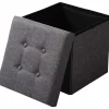 Rootz Opbevaringsskammel - Siddebænk - Osmannisk - Fodstøtte - Opbevaringsboks - Foldbart sæde - Opbevaringskube - Mørkegrå - 37,5x38x37,5 cm