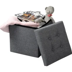 Rootz Opbevaringsskammel - Siddebænk - Osmannisk - Fodstøtte - Opbevaringsboks - Foldbart sæde - Opbevaringskube - Mørkegrå - 37,5x38x37,5 cm