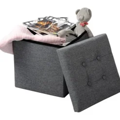 Rootz Opbevaringsskammel - Siddebænk - Osmannisk - Fodstøtte - Opbevaringsboks - Foldbart sæde - Opbevaringskube - Mørkegrå - 37,5x38x37,5 cm