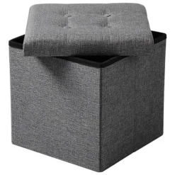 Rootz Opbevaringsskammel - Siddebænk - Osmannisk - Fodstøtte - Opbevaringsboks - Foldbart sæde - Opbevaringskube - Mørkegrå - 37,5x38x37,5 cm