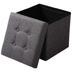 Rootz Opbevaringsskammel - Siddebænk - Osmannisk - Fodstøtte - Opbevaringsboks - Foldbart sæde - Opbevaringskube - Mørkegrå - 37,5x38x37,5 cm