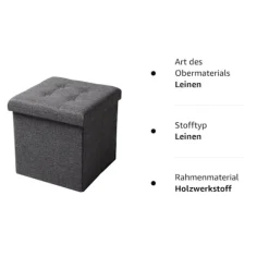 Rootz Opbevaringsskammel - Siddebænk - Osmannisk - Fodstøtte - Opbevaringsboks - Foldbart sæde - Opbevaringskube - Mørkegrå - 37,5x38x37,5 cm