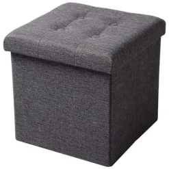 Rootz Opbevaringsskammel - Siddebænk - Osmannisk - Fodstøtte - Opbevaringsboks - Foldbart sæde - Opbevaringskube - Mørkegrå - 37,5x38x37,5 cm