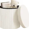 Rootz Opbevaringsskammel - Osmannisk - Fodskammel - Blød og Robust - 38 cm x 36 cm - Cremefarvet/Lysegrå - 30 L Kapacitet - E1 MDF-ramme - Fløjlsbetræ | Fyndiq