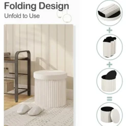 Rootz Opbevaringsskammel - Osmannisk - Fodskammel - Blød og Robust - 38 cm x 36 cm - Cremefarvet/Lysegrå - 30 L Kapacitet - E1 MDF-ramme - Fløjlsbetræ | Fyndiq