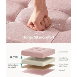 Rootz Opbevaringsskammel - Osmannisk bænk - Polstret sæde - Pastel Pink - MDF-materiale - 38 cm x 110 cm x 38 cm - 25D højspændingsskum